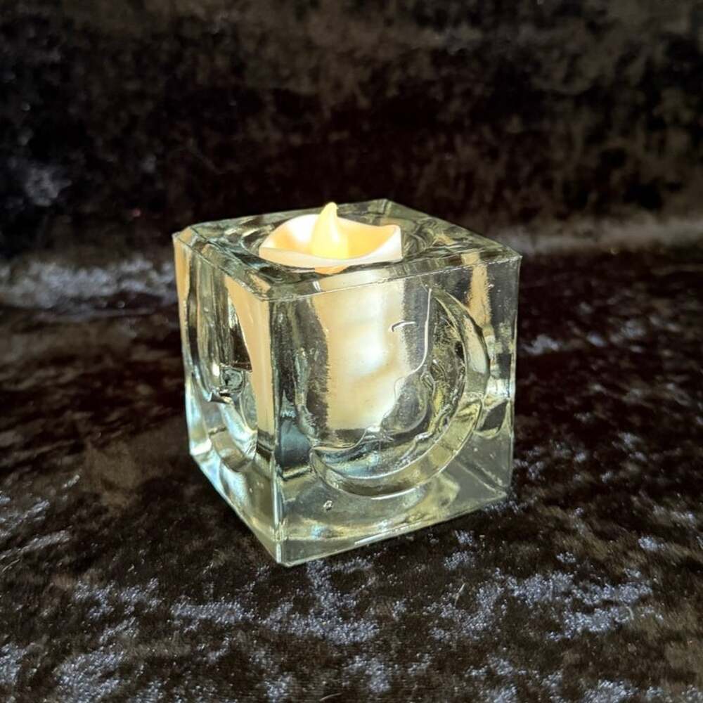 Clear Glass Moon Candle Holder | Votive | Vintage Celestial Decor